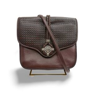 One World by Brighton EUC Vintage Woven Leather Crossbody Bag Brown Boho Snap